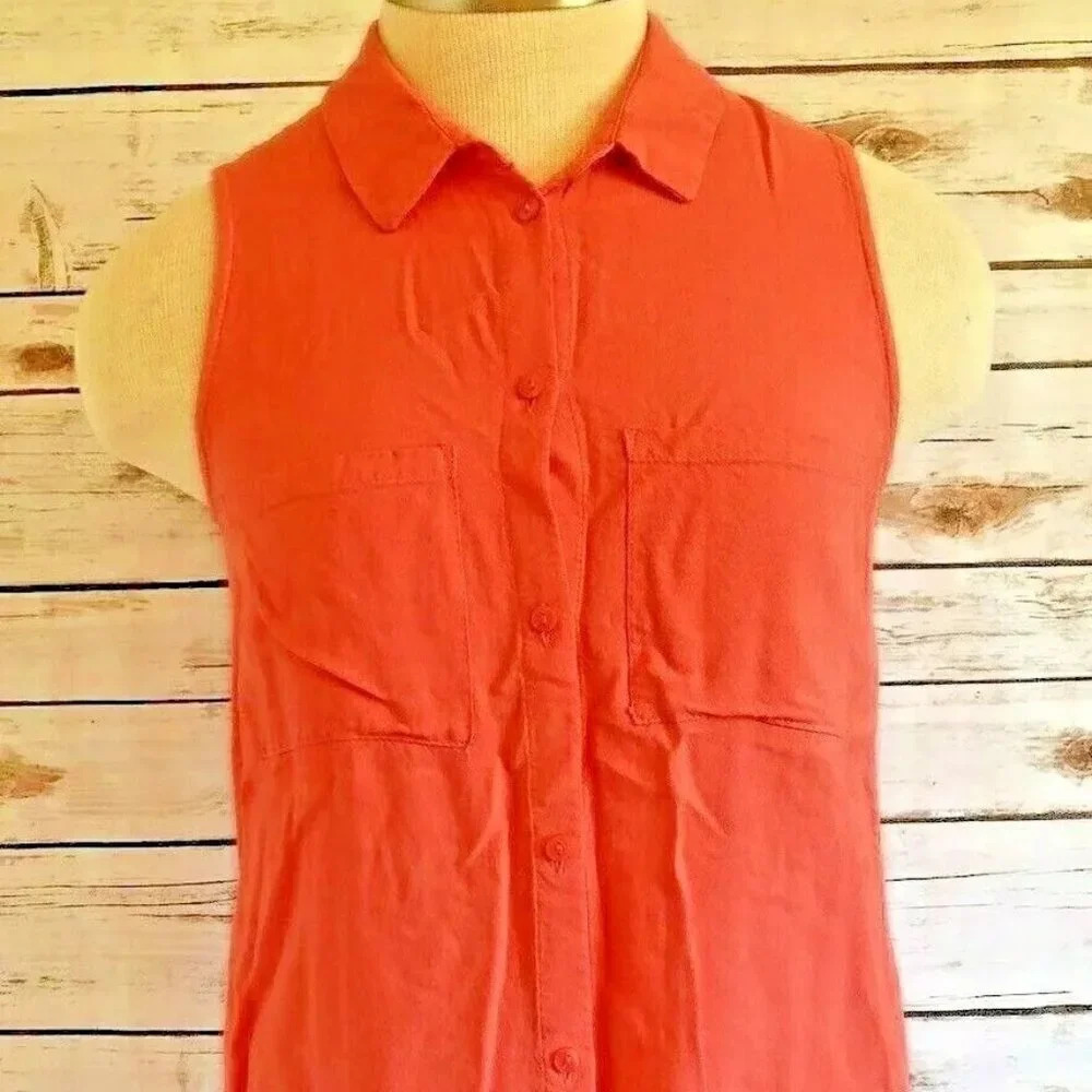 DIVIDED H&M Women Sleeveless Button Down Collar Coral Shirt Top Size 2